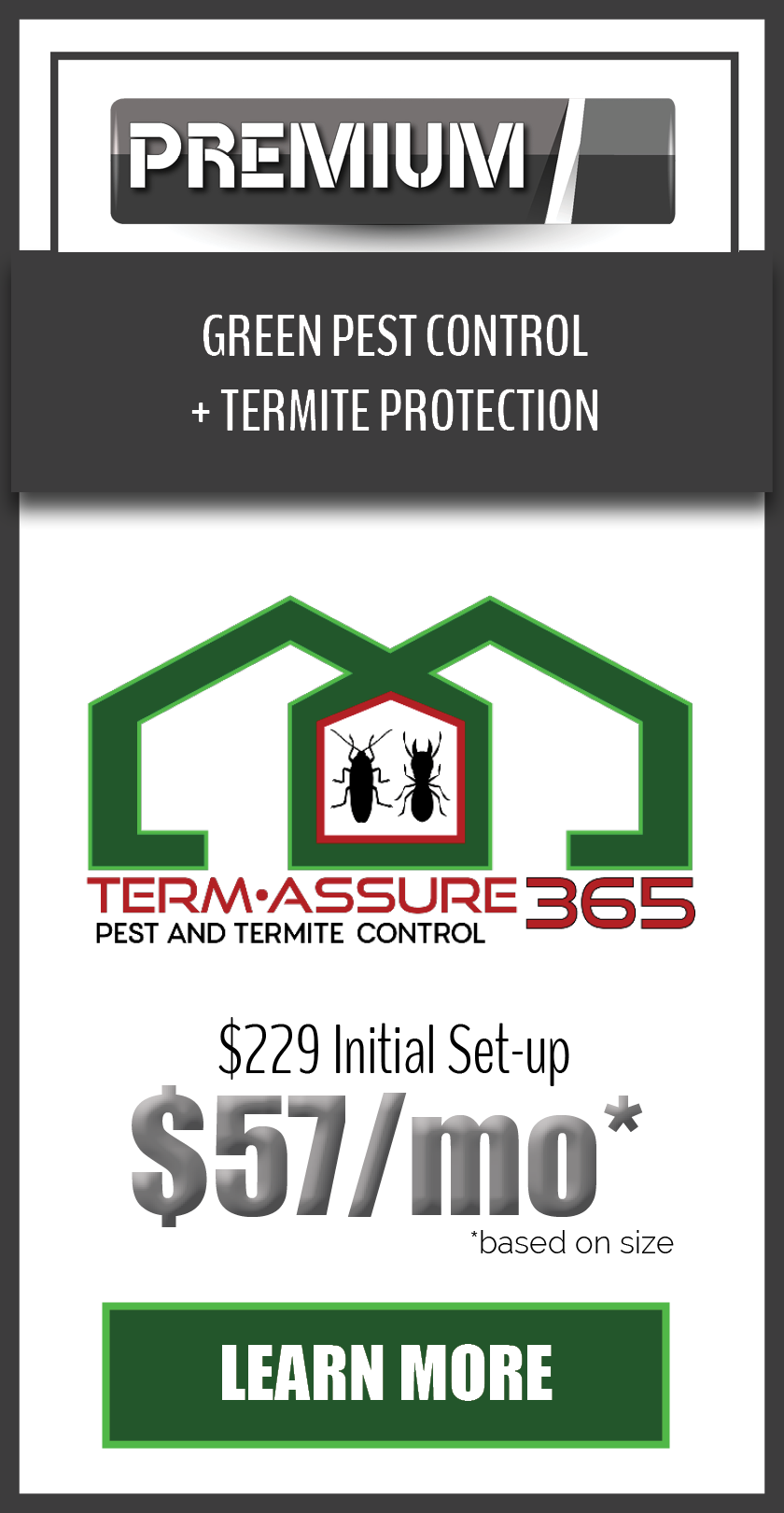 premium, term assure 365, termite, pests, protection, green pest control