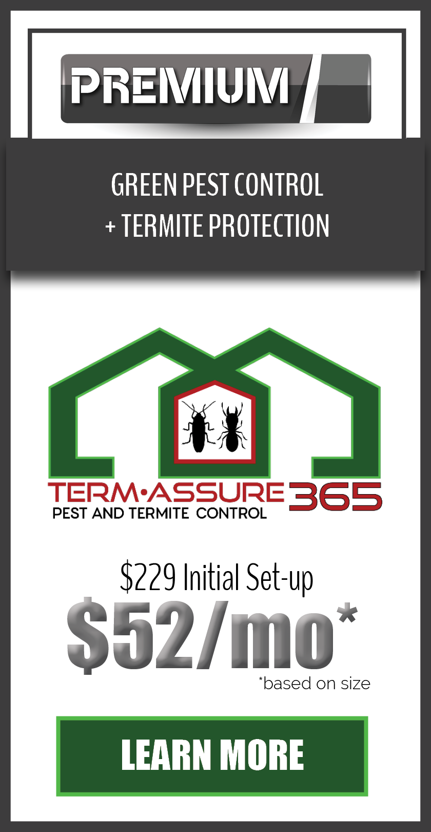 premium, term assure 365, termite, pests, protection, green pest control